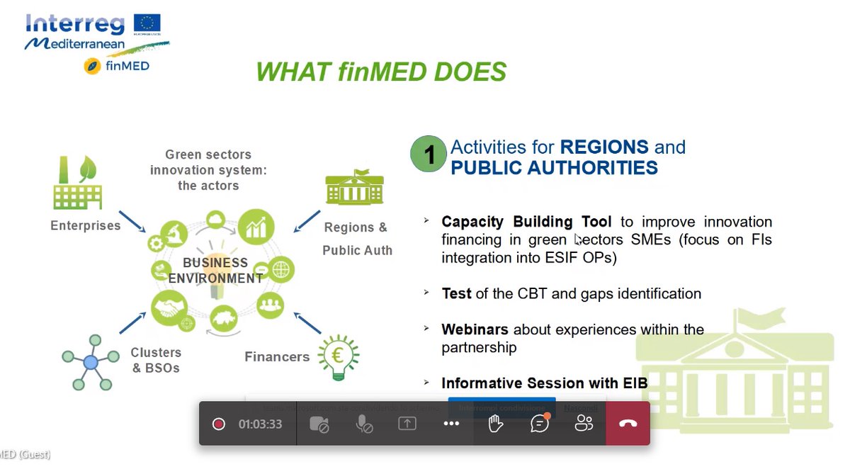 finMEDProject's tweet photo. ✅ @finMEDProject presenting lessons learnt in the @MED_GreenGrowth #CircularWeek2021 webinar!
👉Project Coorinator, Elisa Peinetti from @regionepiemonte on the floor! https://t.co/xzwrO7L8Da
