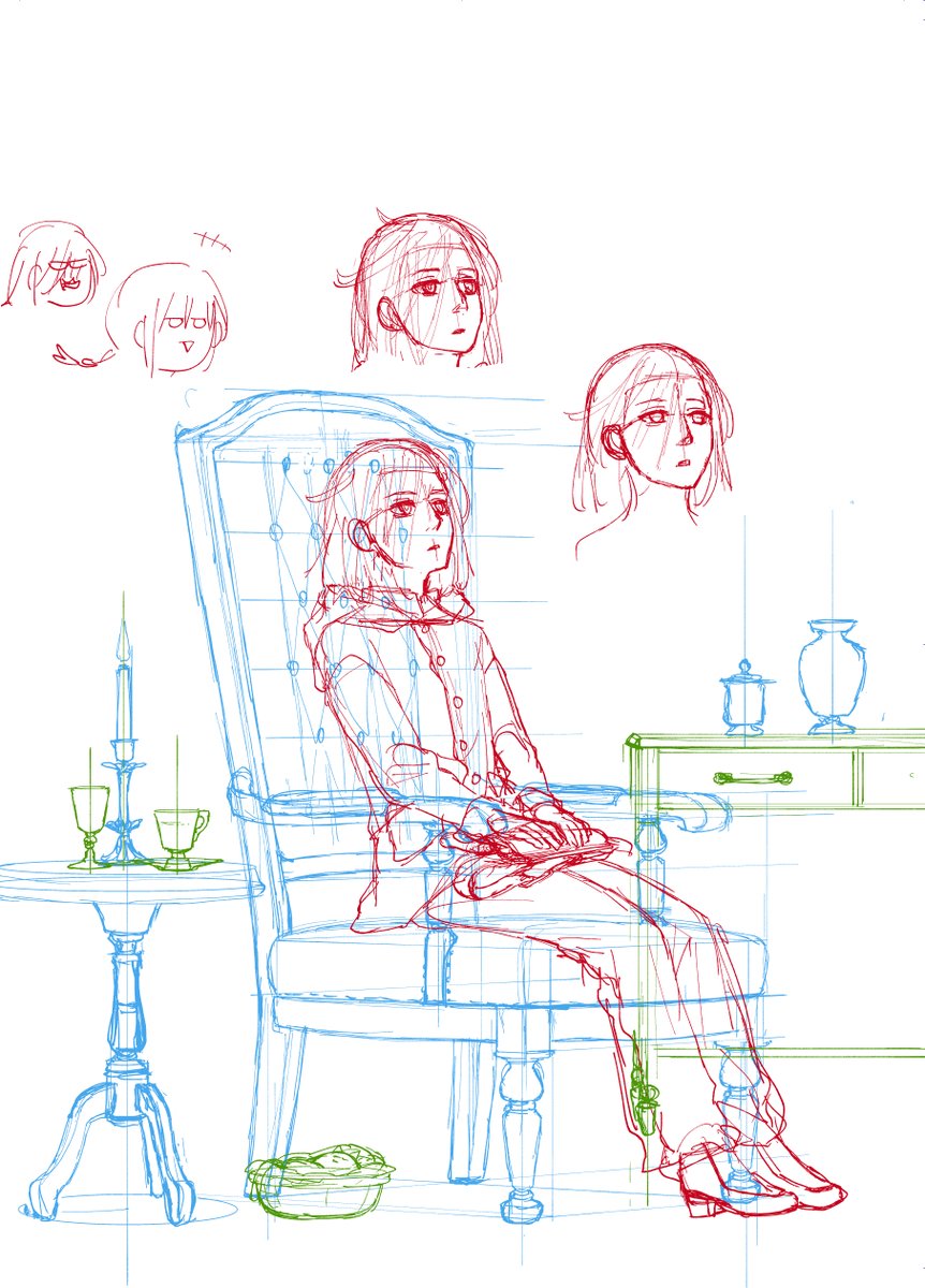 この角度の顔の描き方迷子になってた下描きです。 
