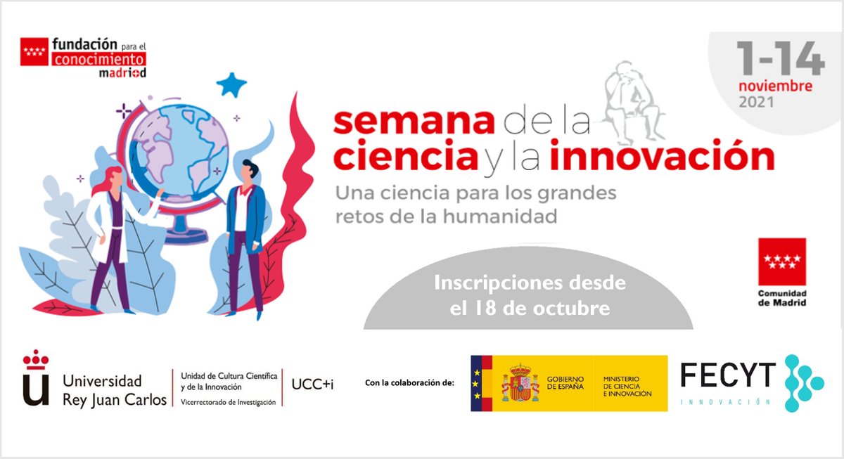 URJCcientifica's tweet photo. 📢 XXI Semana de la Ciencia y la Innovación de Madrid

📆 1 al 14 de noviembre 

📍 Campus y sedes de la @urjc y ONLINE 💻

ℹ️ Más información e inscripciones (desde el 18 de octubre) ✍️ https://t.co/UnsDiQ5Fjj https://t.co/8E05Cvxswy