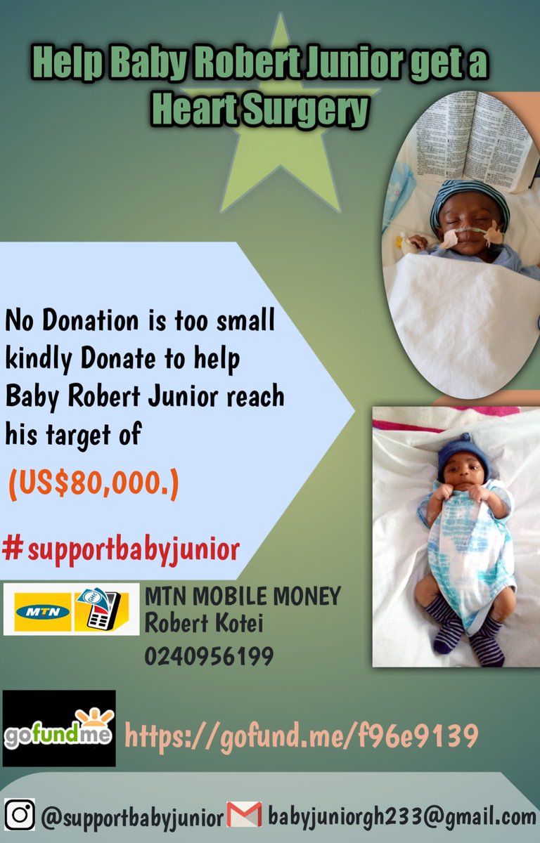 bobby_static's tweet photo. Kindly support him Via GoFundMe link in Bio
Mtn Mobile Money 📲 Robert Kotei
0240956199
#solid #supportbabyjunior #babyrobertjunior #holeinheart #vsd #heartsurgery #goodmorningghana #snapchat #askformoney #charley #nobraday #BillboardxBoomplay #Ghanacard #therock #willsmith https://t.co/J6VOlT6QRO