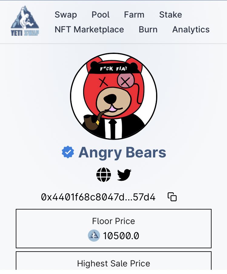 AngryBearsAvax's tweet photo. FLOOR : 10k5 $YTS 😳🐻 https://t.co/xvNxd9NA7B