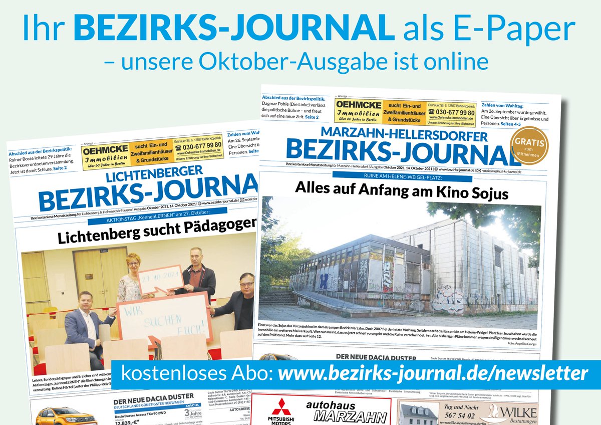 Heute gibt es uns wieder als gedruckte #Zeitung. Das neue Bezirks-Journal für #Berlin #Marzahn, #Hellersdorf, #Hohenschönhausen und #Lichtenberg ist da. bezirks-journal.de/das-bezirks-jo… #Lokalzeitung #Berlin #Print
