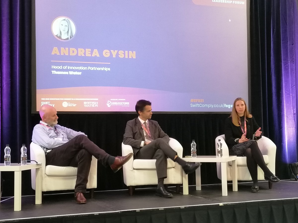 A great panel moderated by <a href="/British_Water/">British Water</a>'s Lila Thompson asking, with tougher goals towards green operations and circular economy, what challenges are we faced with when it comes to sustainability? Andrea Gysin <a href="/thameswater/">Thames Water 💧</a> "We need to do more, we need to push boundaries" #EFS21