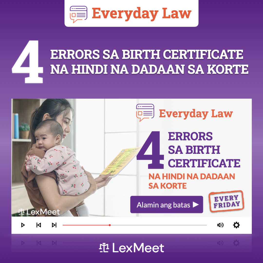 LexMeet's tweet photo. 4 ERRORS sa BIRTH CERTIFICATE na pwedeng ipa-correct sa Local Civil Registry.
Alamin ang batas sa #EVERYDAYLAW.
➡️ https://t.co/0MvCDU6vu6 ⬅️
#BirthCertificate #PetitionOfCorrection #CorrectionOfBirthCertificate #TypoError #LexMeet #LegalHelpInaClick #FreeLegalAdvice https://t.co/uroa0yGTWp