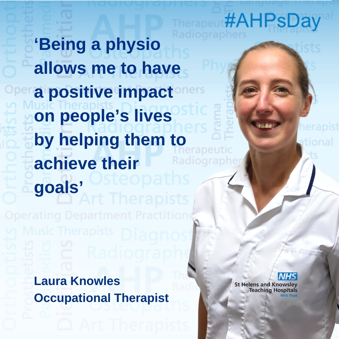MWLNHS's tweet photo. Physiotherapist Laura shares why she loves being a PT and the difference AHPs make to our patients. 

#AHPDay2021 #TwitterTakeover #TeamSTHK https://t.co/r1mmoPpwbp