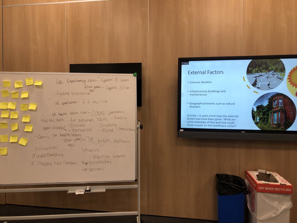 T-Level Health students this morning, exploring factors which impact on healthcare services, and how those factors have changed over time! #TLevels #healthcare #nhs @CrawleyCollege