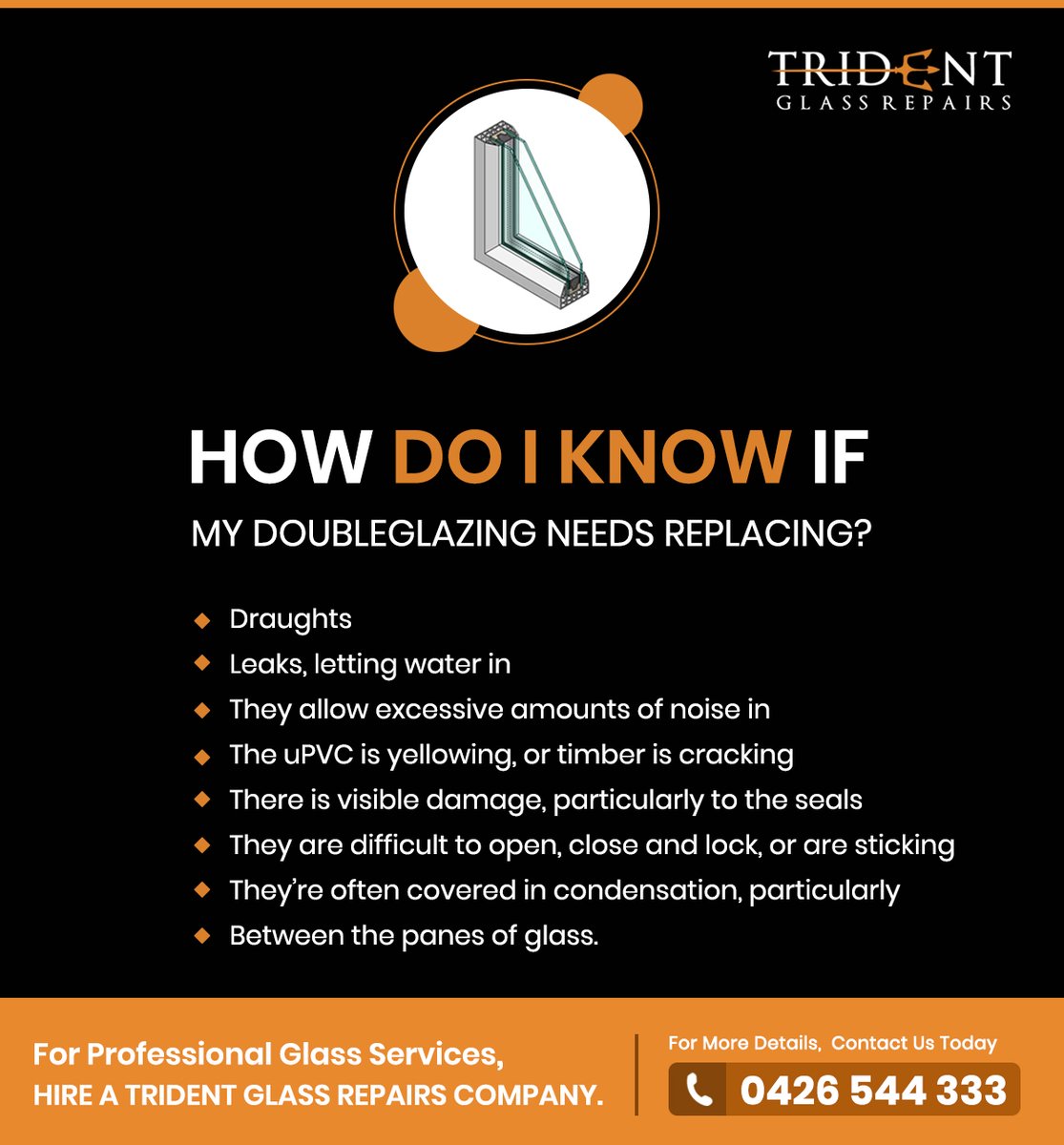 trident_glass's tweet photo. How do I know if my double glazing needs replacing?
For Professional Glass Services, hire a Trident Glass Repairs Company. For more details: https://t.co/ie38LWMYD2
#emergencywindowglazing #tridentglass #glass #GlassBalustrade #doorglass #windscreen https://t.co/P3lAKS3cfh