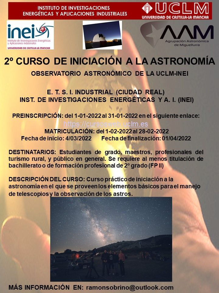 jpradoto's tweet photo. Curso de iniciación a la astronomía de la UCLM. Mas info: https://t.co/AkV8sFGTmj https://t.co/Cz5WejYkZU