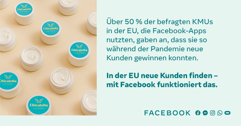 Meta's tweet photo. Das slowenische Kosmetikunternehmen Chicatella erzielt bis zu 80 % seines Umsatzes mithilfe der Apps und Dienste von Facebook.