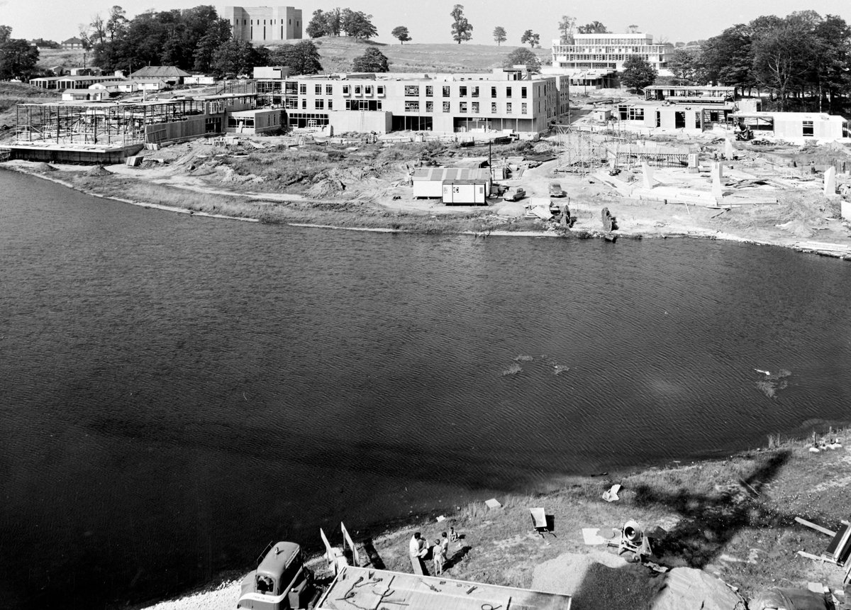 UoYLibrary's tweet photo. Absolutely cracking #tbt throwback pic today. @UniOfYork being built. 

(The campus, not the twitter account.) 

Obviously the library is already finished in this pic. They did that first because it's The Best Bit. https://t.co/bvZOvAIco5