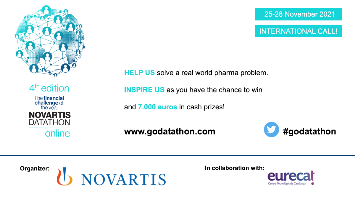 Eurecat_news's tweet photo. The #finantial #challenge of the year is here! Join in the #godatathon of @NovartisSpain to solve a real world pharma problem and win 7.000€ in cash
25-28th November 🧑💻online
+ info and registration https://t.co/t741kOsiZe https://t.co/bcbXMfBJzv