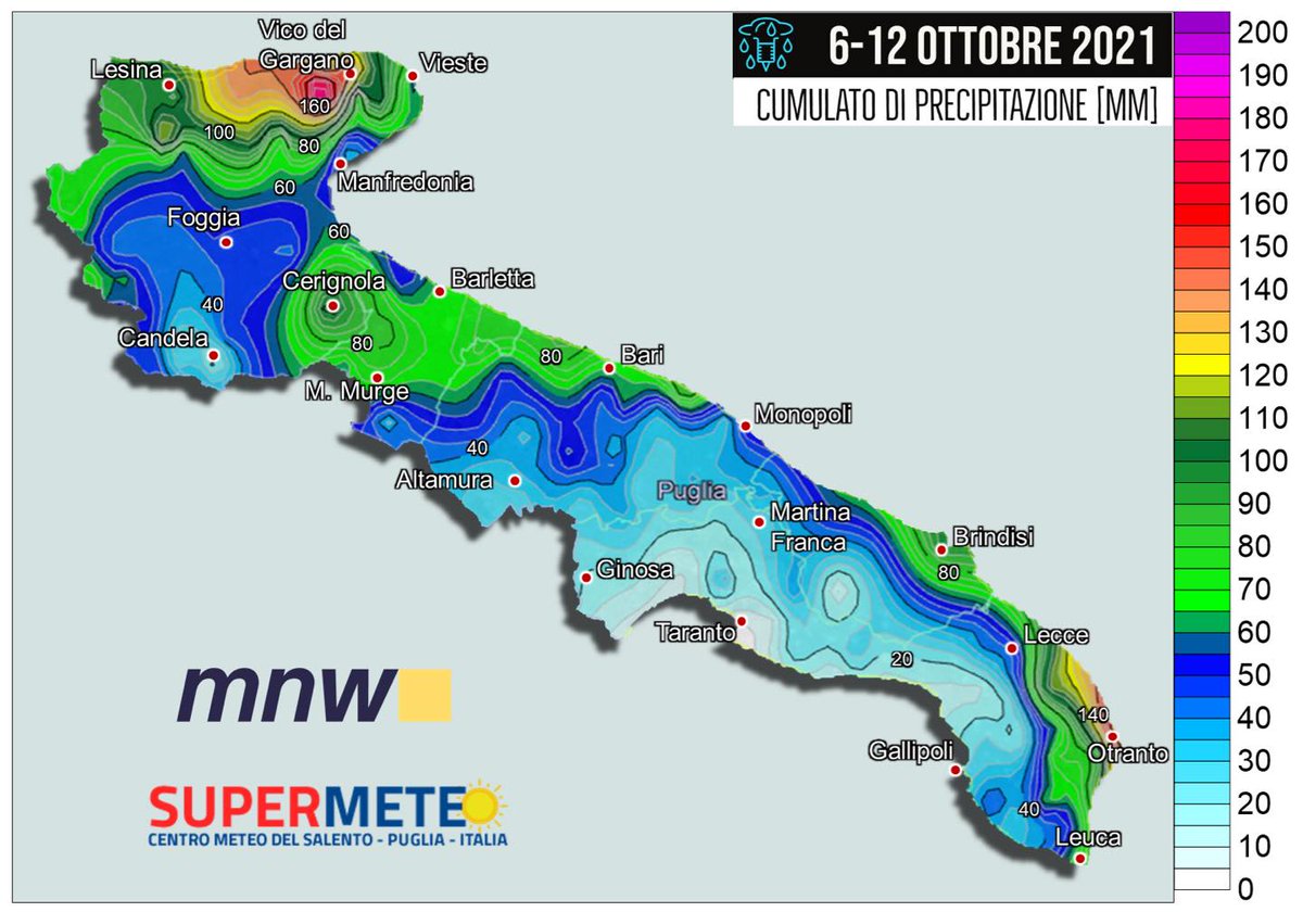 l'ondata di #maltempo che ha colpito la #Puglia tra il 6 e il 12 ottobre ha portato piogge importanti su #Salento orientale, #BAT e Foggiano (specie #Gargano) Analisi condotta in collaborazione con supermeteo.com 
<a href="/meteonetwork/">MeteoNetwork</a>