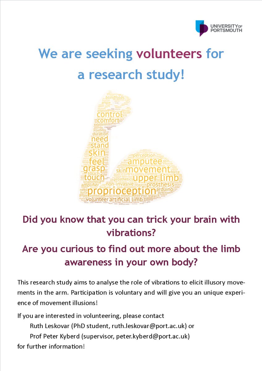 Do you want to experience illusions of limb movements? Yes, this is really possible using vibrations over the skin! 💪 
I am currently recruiting participants for an experiment that is part of my PhD. Please get in touch with me if you are interested and help me spread the word!