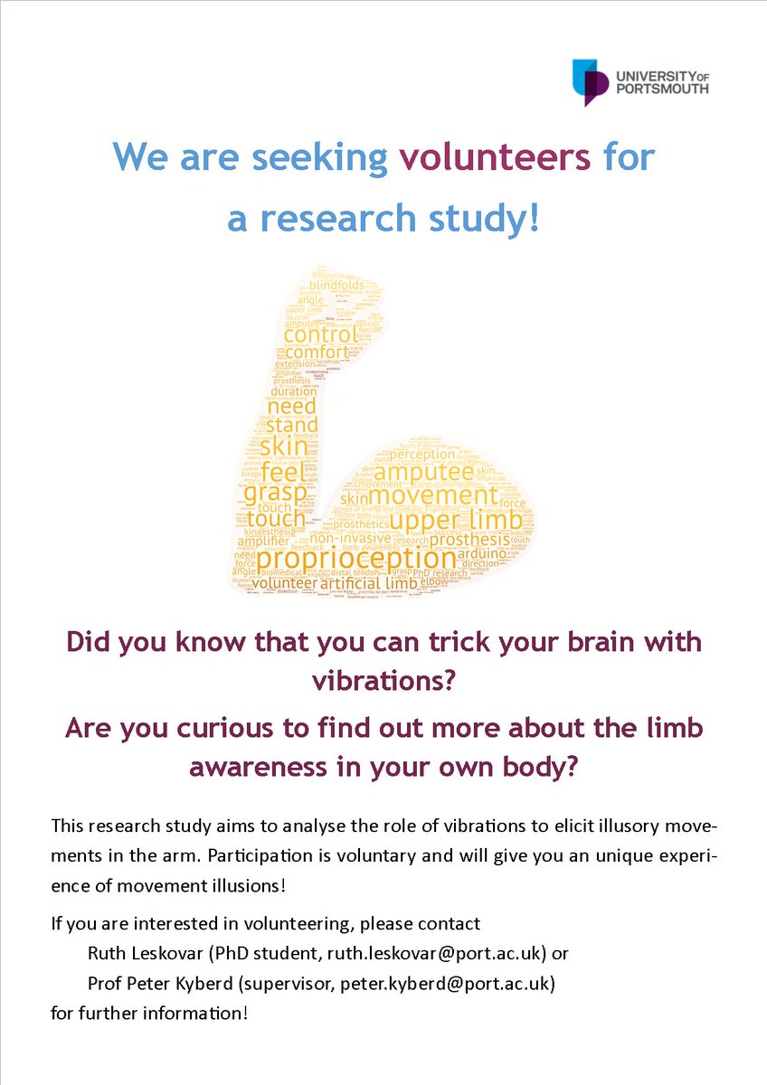 Do you want to experience illusions of limb movements? Yes, this is really possible using vibrations over the skin! 💪 I am currently recruiting participants for an experiment that is part of my PhD. Please get in touch with me if you are interested and help me spread the word!