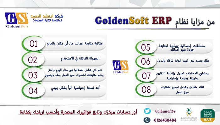 GoldensoftSa's tweet photo. أدِر حسابات مركزك وتابع فواتيرك المصدرة وأحسب ارباحك بكفاءة .
#نظام_محاسبي #ERP https://t.co/ia2jMlsQu3