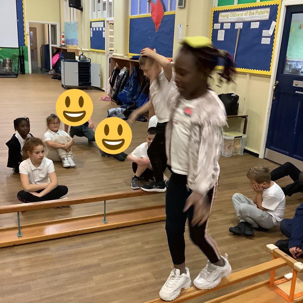 BazleyMr's tweet photo. On Tuesday Year 3 developed their balance!To end the lesson they took on the challenge of balancing on a beam with a bean bag on their head😁#makePEfun @MertonBankP @MrsChuardMB https://t.co/4n7f8QD8Cd
