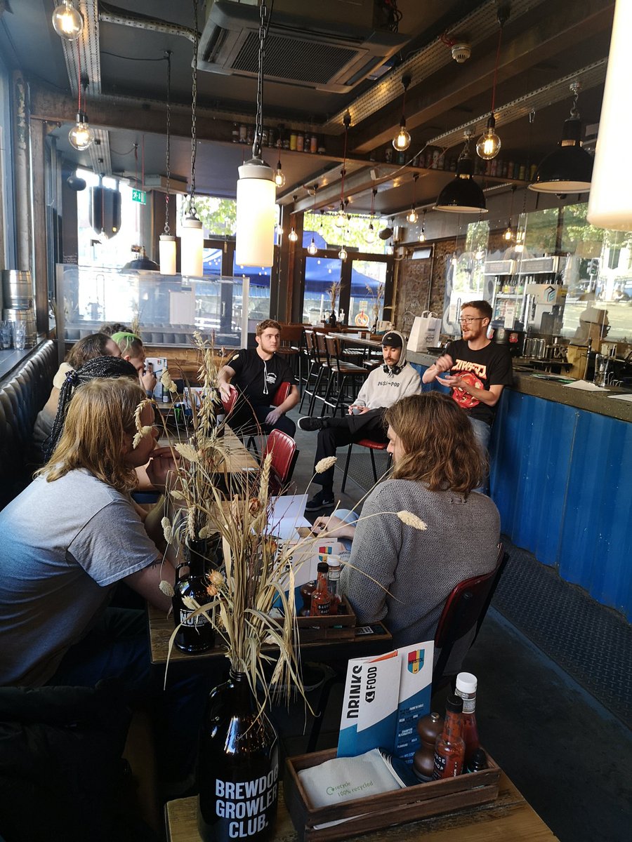 BrewDogBristol's tweet photo. Staff training session this morning! Discussing with the secrets to amazing service and top knotch product knowledge. Lead by our amazing AM and Guide Dog - Michael!
#staff #team #budz #teamworkmakesthedreamwork #knowyourcrew
#brewdoglife #brizzle
@brewdogbarslnd https://t.co/fR879nwCfH
