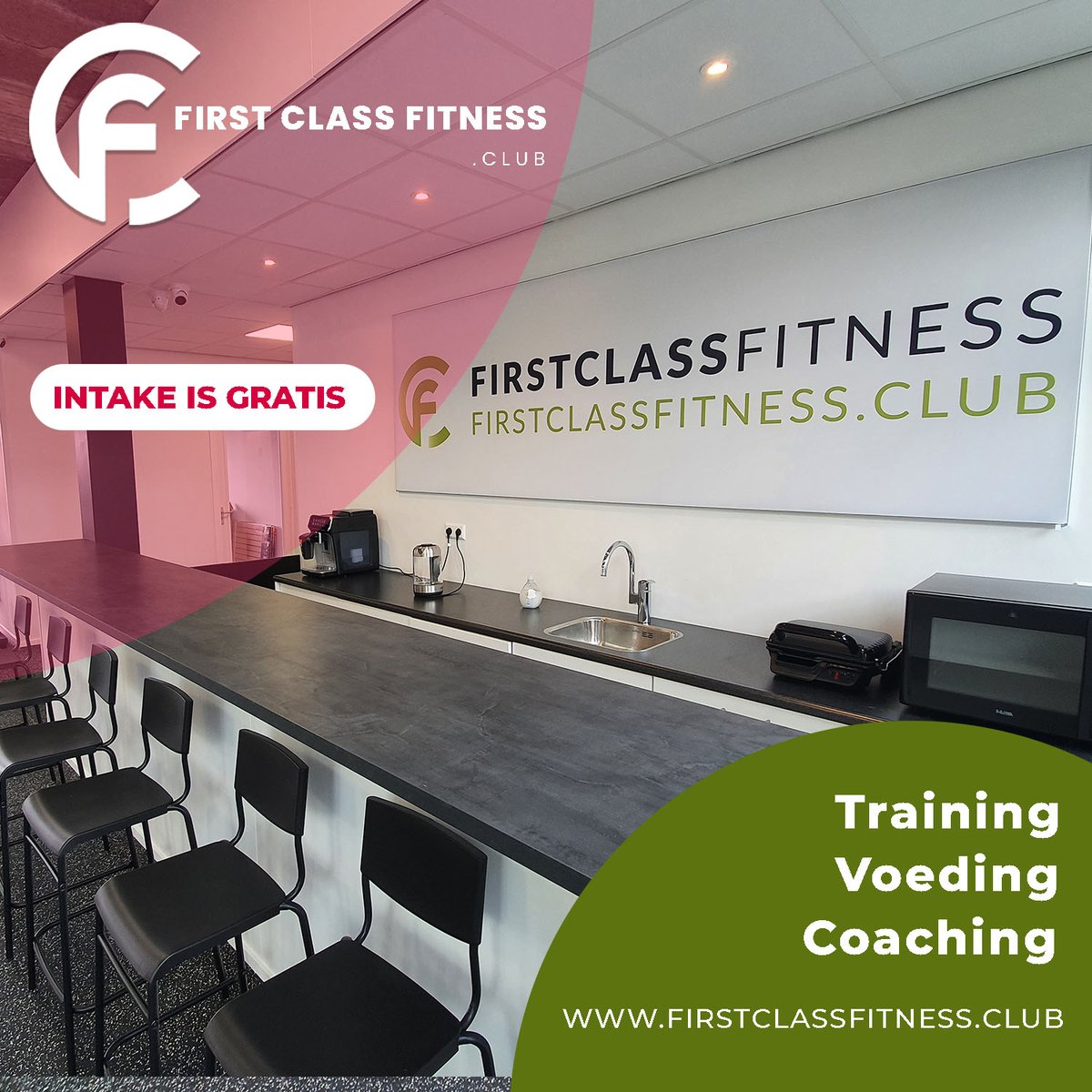 De koffie staat klaar bij First Class Fitness in Delft. 
firstclassfitness.club