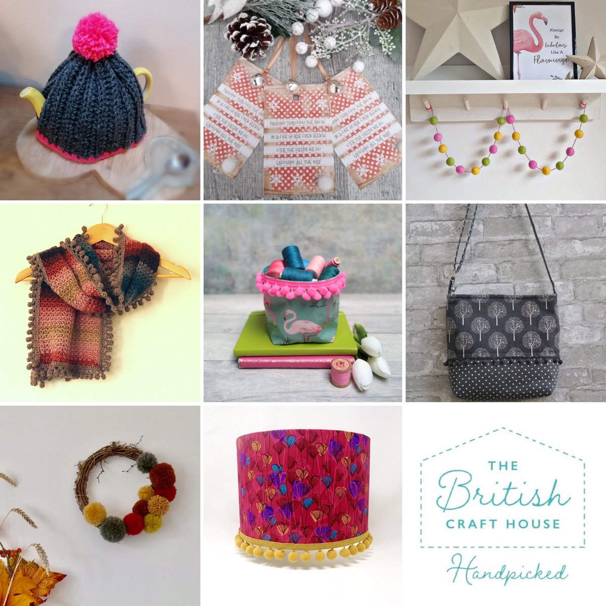 Time to share the work of some of the amazing artisans over at <a href="/BritishCrafting/">BritishCraftHouse</a>. The makers of these gorgeous Pom pom items are: <a href="/Agoodrighthook1/">Jo Sykes</a>, <a href="/Maccbagworks/">Alison 'Macclesfield Bag Works'</a>, Sew Turtle, <a href="/snuggledale/">jayne</a>, Ted and Co Home, <a href="/Adiencrafts/">Di</a>, <a href="/monk_daisy/">monk and daisy</a>, <a href="/21cornerhouse/">Linda Wild</a>. #teamworkthursday #teamtbch