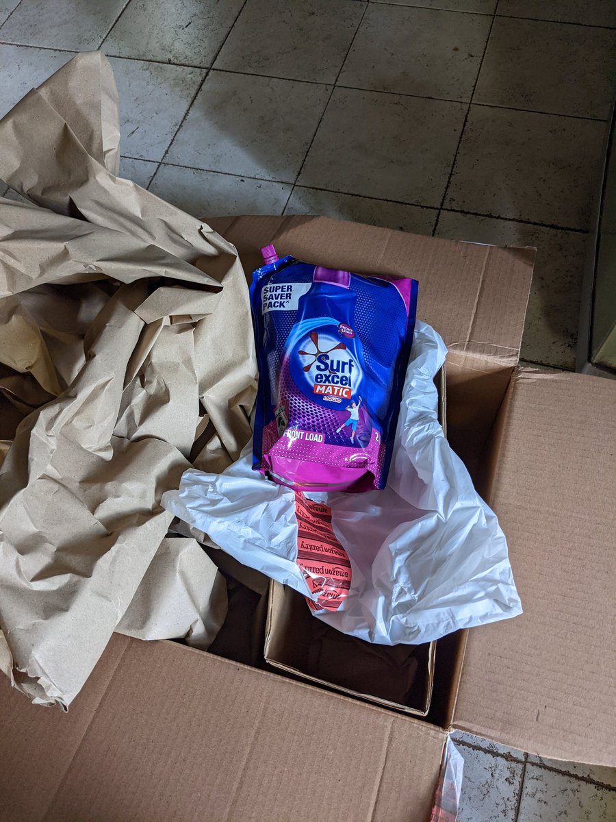 Ashgogate's tweet photo. I ordered a refill pack of #surfexcelmatic from @amazonIN Take a look at the way @amazonIN packed it. Sheer wastage of paper, harmful for the environment. #thismuststop. https://t.co/Z22vLobu6z