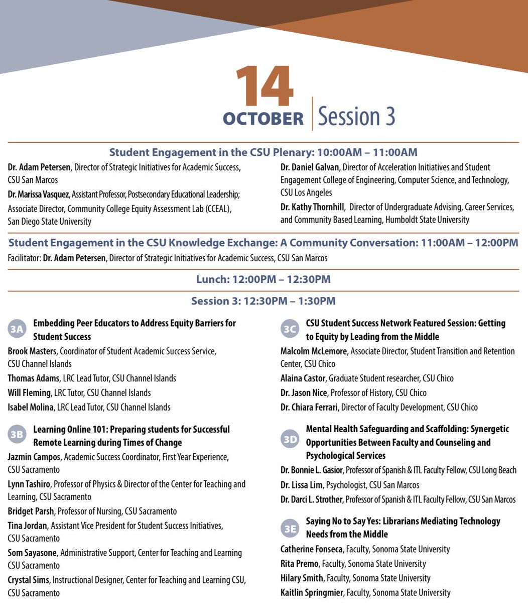 LMercadoLopez's tweet image. Day 2 of the CSU Student Success Network Conference is here! It’s been thrilling to see colleagues connect across the system and walk away inspired and empowered to innovate how they teach and serve students. #CSUStudentSuccess2021 #EquityNowintheCSU