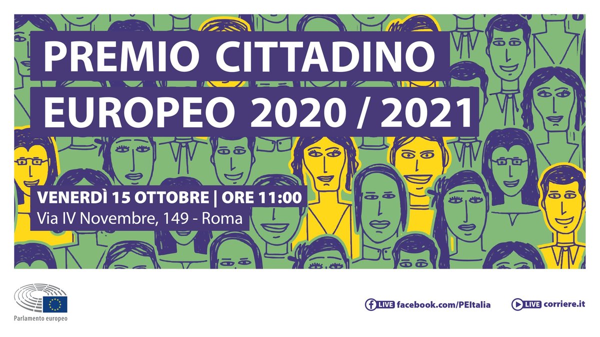 🇪🇺🏅Premio cittadino europeo, 15.10 premiazione: 
👏🏻Finalisti dell’edizione 2021👏🏻
<a href="/fondmegalizzi/">Fondazione Antonio Megalizzi</a> 
<a href="/Station2To/">StationToStation2Agosto2020</a> 
<a href="/Agevolando1/">Ass.ne Agevolando</a>
Andrea Borrello
🏆Vincitore 2021: 🌟🥇@FrollaLab 🌟🏅
🎙️Moderano: <a href="/MetisDiMeo/">Metis Di Meo</a> e <a href="/amuglia/">alessandra muglia</a> 

💻 Live su <a href="/Corriere/">Corriere della Sera</a> e su Fb: facebook.com/PEItalia