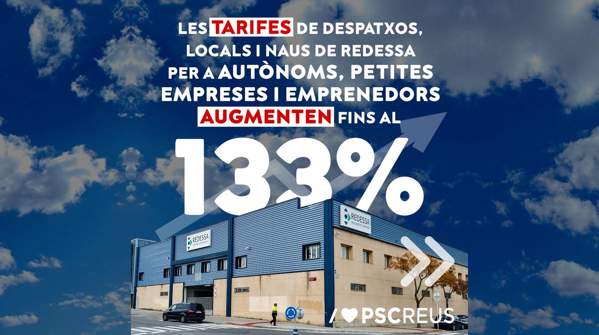 pscreus's tweet photo. 💡 Les #tarifes de despatxos, locals i naus de #Redessa per a autònoms, petites empreses i emprenedors #augmenten fins al 133%.
📈 També s'#incrementen la majoria d'espais de #FiraReus, alguns, fins al 100%.
#ElTarifazodeReus https://t.co/MCGMMC7dh3