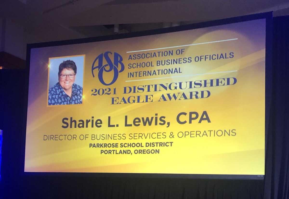 Congratulations to Sharie Lewis from Parkrose School District dancing her way on stage to receive the Distinguished Eagle Award! <a href="/OREGONASBO/">Oregon ASBO</a> <a href="/ASBOIntl/">ASBO International</a> #ASBOACE21