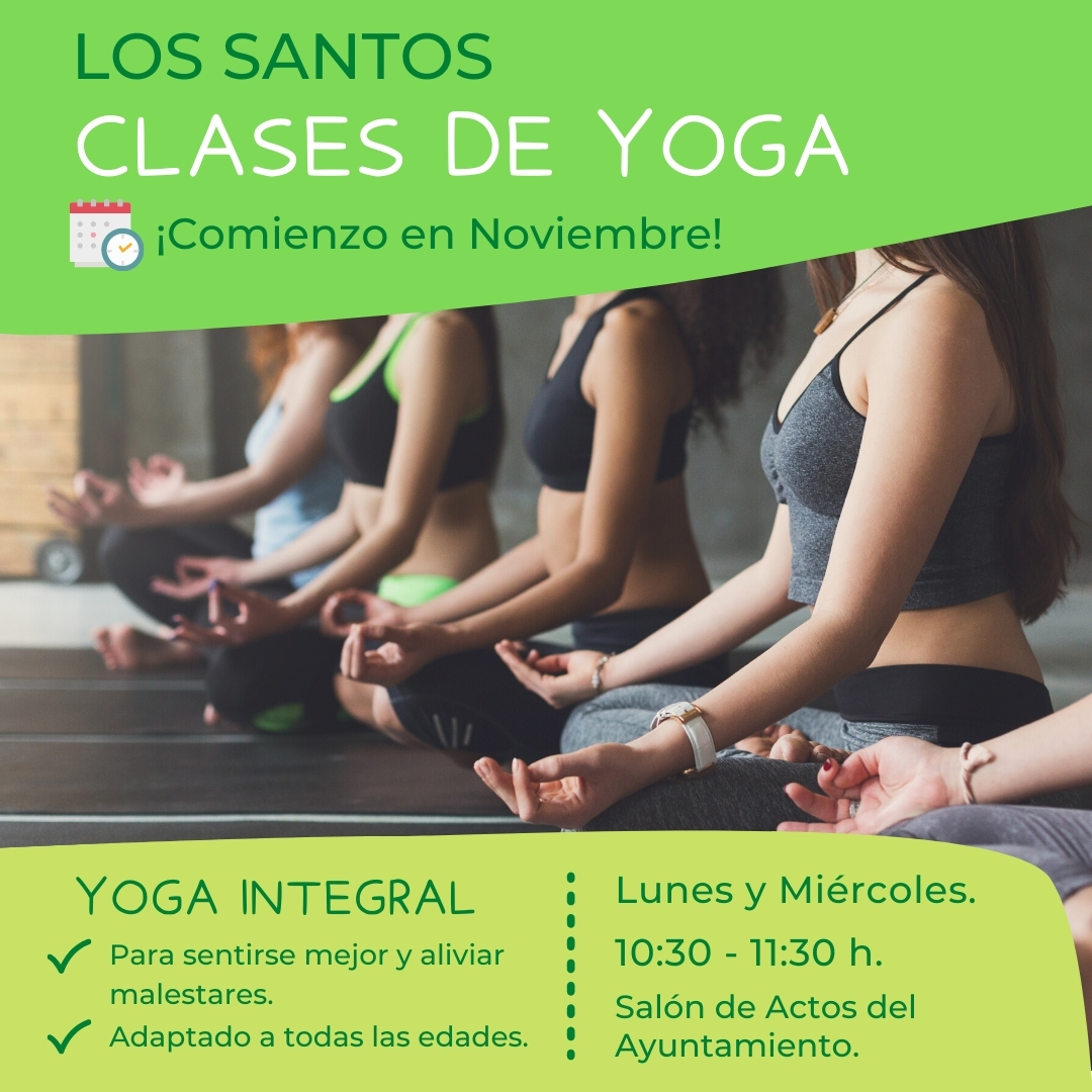 🧘 Clases de Yoga: ¡Comienzo en Noviembre! 👥 Dirigido a todas la edades 🗓️ Lunes y Miércoles, de 10:30 a 11:30 h. 📍 Salón de Actos del Ayuntamiento de Los Santos. #Yoga #ClasesdeYoga #YogaIntegral #LosSantos #LosSantosSalamanca #Salamanca