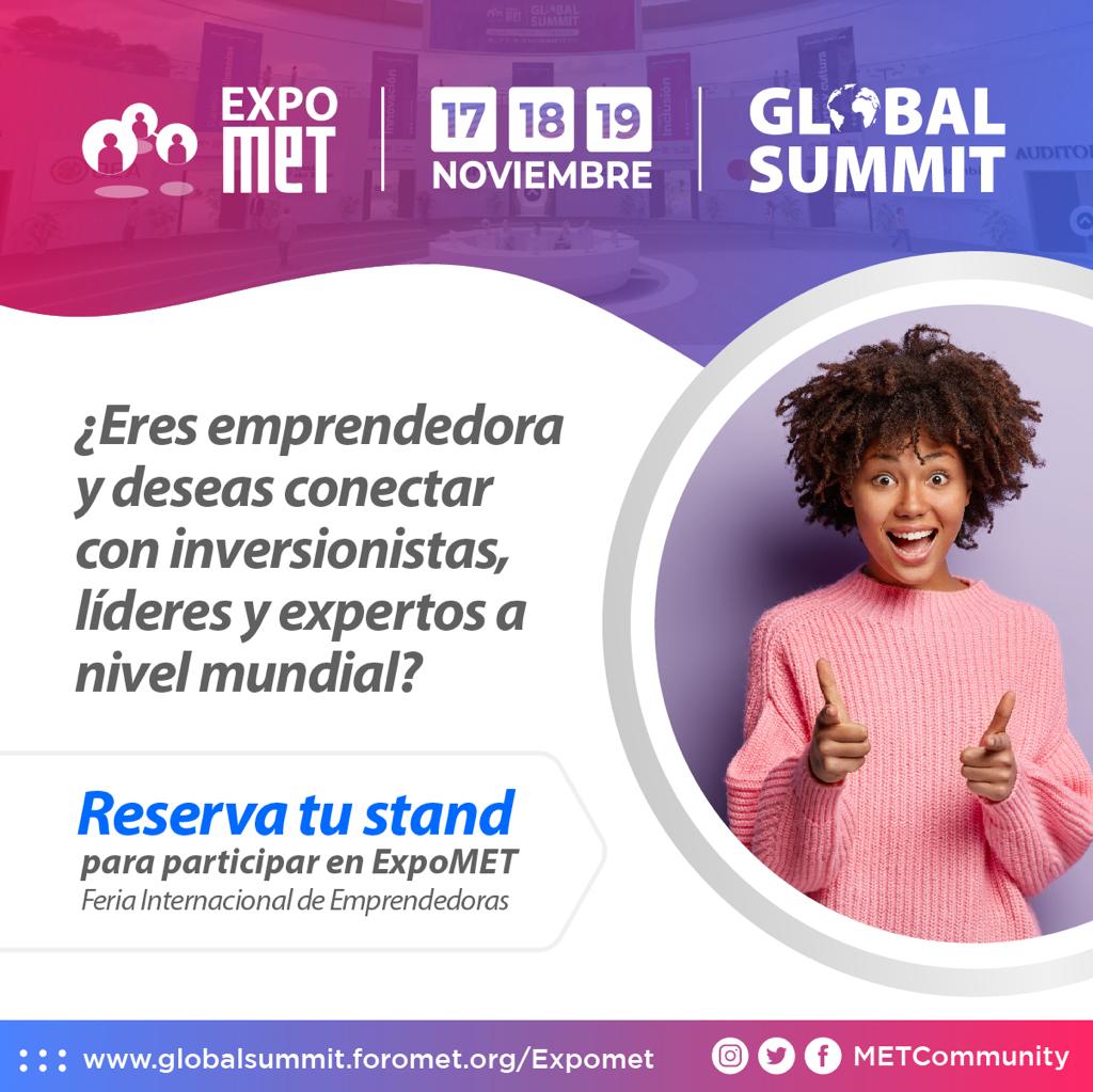 MujeresTIC_Col's tweet photo. ¡Ya inició el viaje a #ExpoMET!🚀
Si eres emprendedora y quieres impulsar tu negocio, inscríbete para reservar un STAND exclusivo para ti. @METcommunity #ExpoMET
👉Reserva tu Stand: https://t.co/Aowz699HgO
👉Más info: https://t.co/vx74BTk1EK https://t.co/l0W0kdYpiy