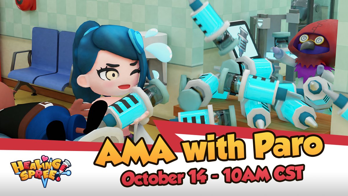 The doctors are in and are ready for your consultations!

Jot down your questions because the #HealingSpree devs are ready to answer them all!

cutt.ly/RRyIN0J

#indiegame #indiedev #gamedev #askmeanything #AMA