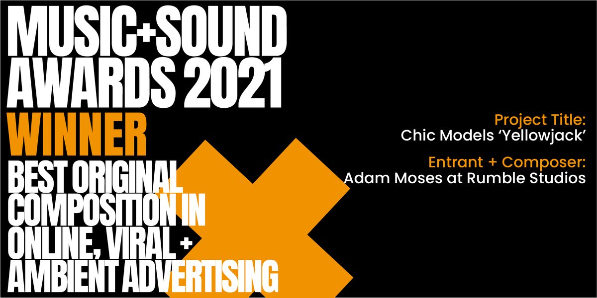 MASAwards's tweet photo. 🏆 Presenting our winner for #MASAwards Best Composition: Online, Viral+Ambient Ad... #AdamMoses at #RumbleStudios for Chic Models 'Yellowjack' 🙌 View here: https://t.co/ajD9jL7362 https://t.co/UCCrLwhEBn