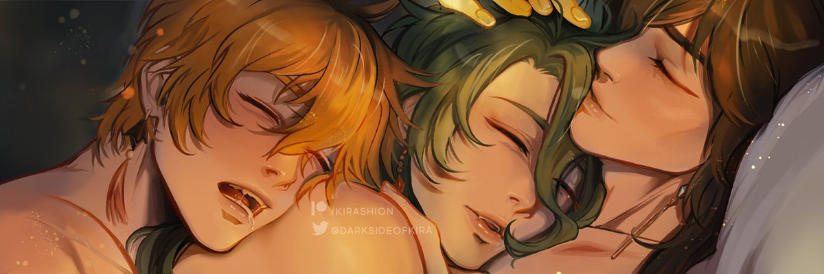 darksideofkira's tweet photo. Sweet dreams 🧡💙💚

Today is my B-day! Made myself a gift and drew my OT3 all day 🥰 #ZhongChizhu https://t.co/JY5kgHRvy3