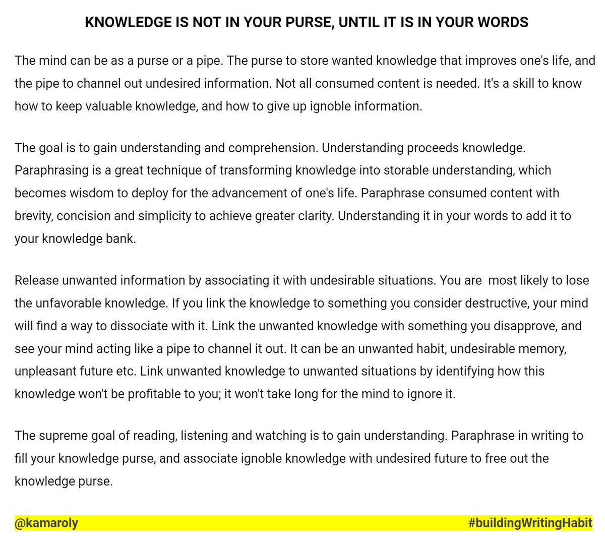 kamaroly's tweet photo. I am building writing habit using atomic essay. 
Here is 1st issue. If you find it helpful retweet. Feedback is highly appreciated. #buildingWritingHabit #100daysWritingChallenge https://t.co/956u91KnES