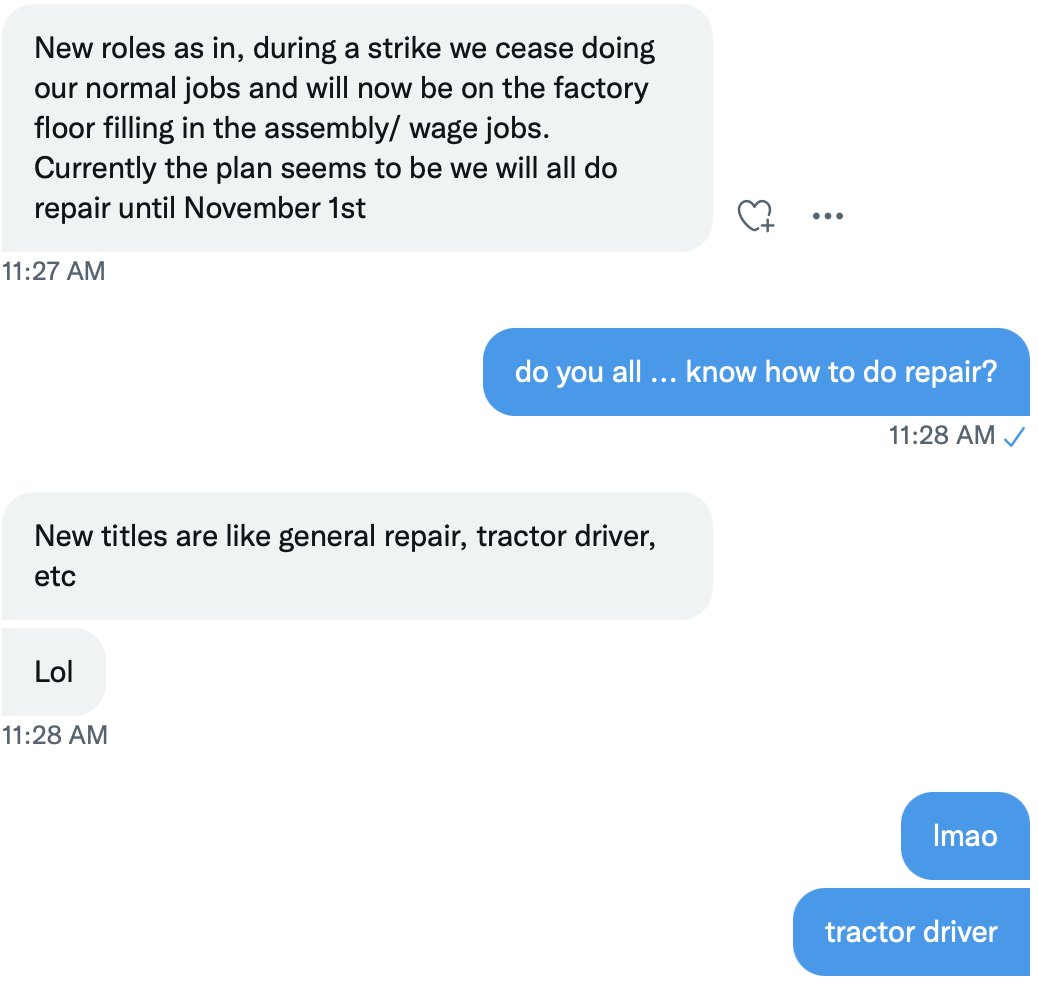 Yet another salaried Deere employee has reached out. Here's his comment on the idea of white collar and other employees keeping the plants running through the strike, working under 'new titles.'