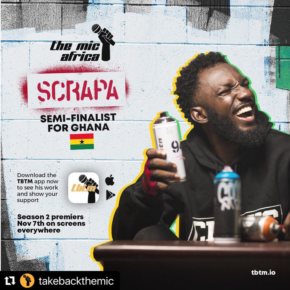 @takebackthemic
Hey Ghana! Let’s wise up on the Hip Hop Culture in your country with @scrapa2020 
Scrapa on the TBTM app
tbtm.io/m/u/scrapa2020
 
#TBTM #TheMicAfrica #hiphopis #Season2  #Ghana