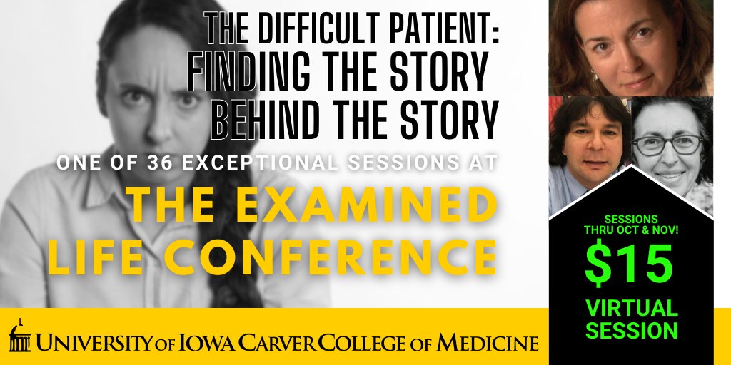 Don't miss this one--one of 36 virtual sessions from @iowamed 10/20-11/20 on the intersections between medicine and the arts.  It's our 15th anniversary! examinedlifeconference.com/program/ #MedTwitter #MedEd