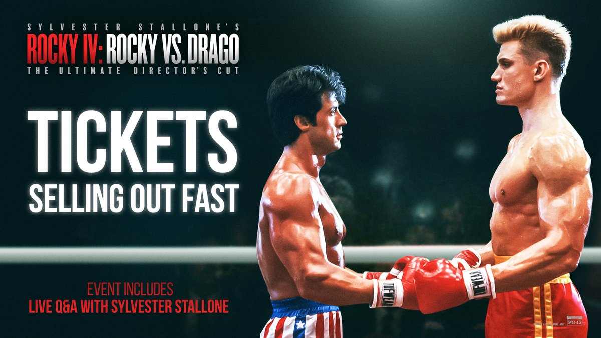 Punches hit harder on the big screen! Don’t miss out on the one-night showing of Rocky IV: Rocky vs. Drago The Ultimate Director’s Cut in theaters with 40 minutes of added footage AND a live Q&amp;A with Rocky himself!🥊 Get your tickets now! bit.ly/RockyIVTickets #Rocky4SlyCut