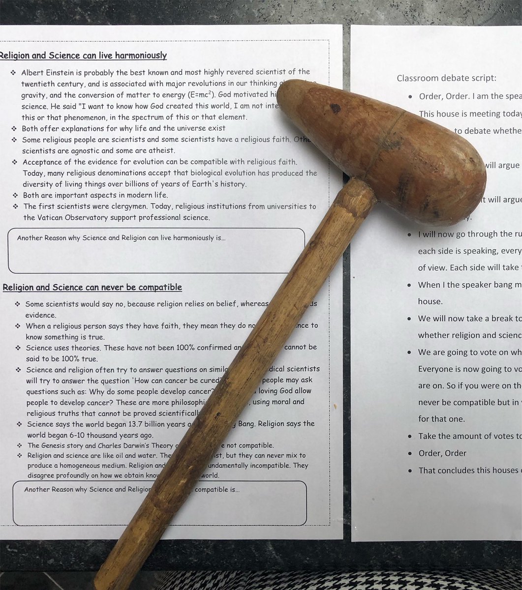 RachTrs's tweet photo. ORDER, ORDER 👩‍⚖️ Today I was Judge Kirby. My class debated whether Science and Religion can live harmoniously. For something which could have gone either way, it was amazing! Everyone was so engaged, enthusiastic and theatrical. Loved it! On a real high after this #edutwitter 🤗 https://t.co/Y01yD816zK