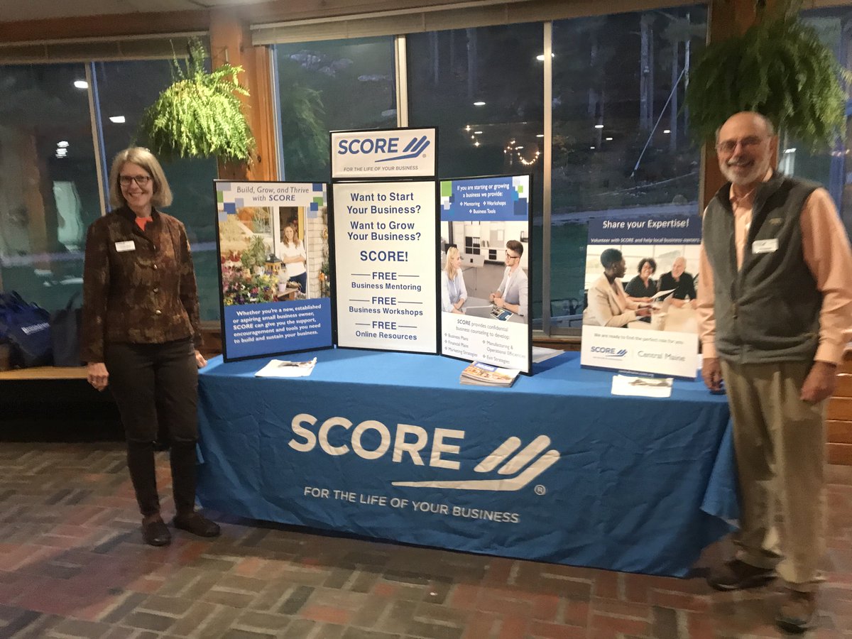 SCORE Central Maine at the #LAMetroChamber breakfast today. Chapter Chair Bill Webster and Vice Chair Linda Diou. How can SCORE help you and your business? #mainebusiness #mainejobs SCORE Mentors #scoremaine