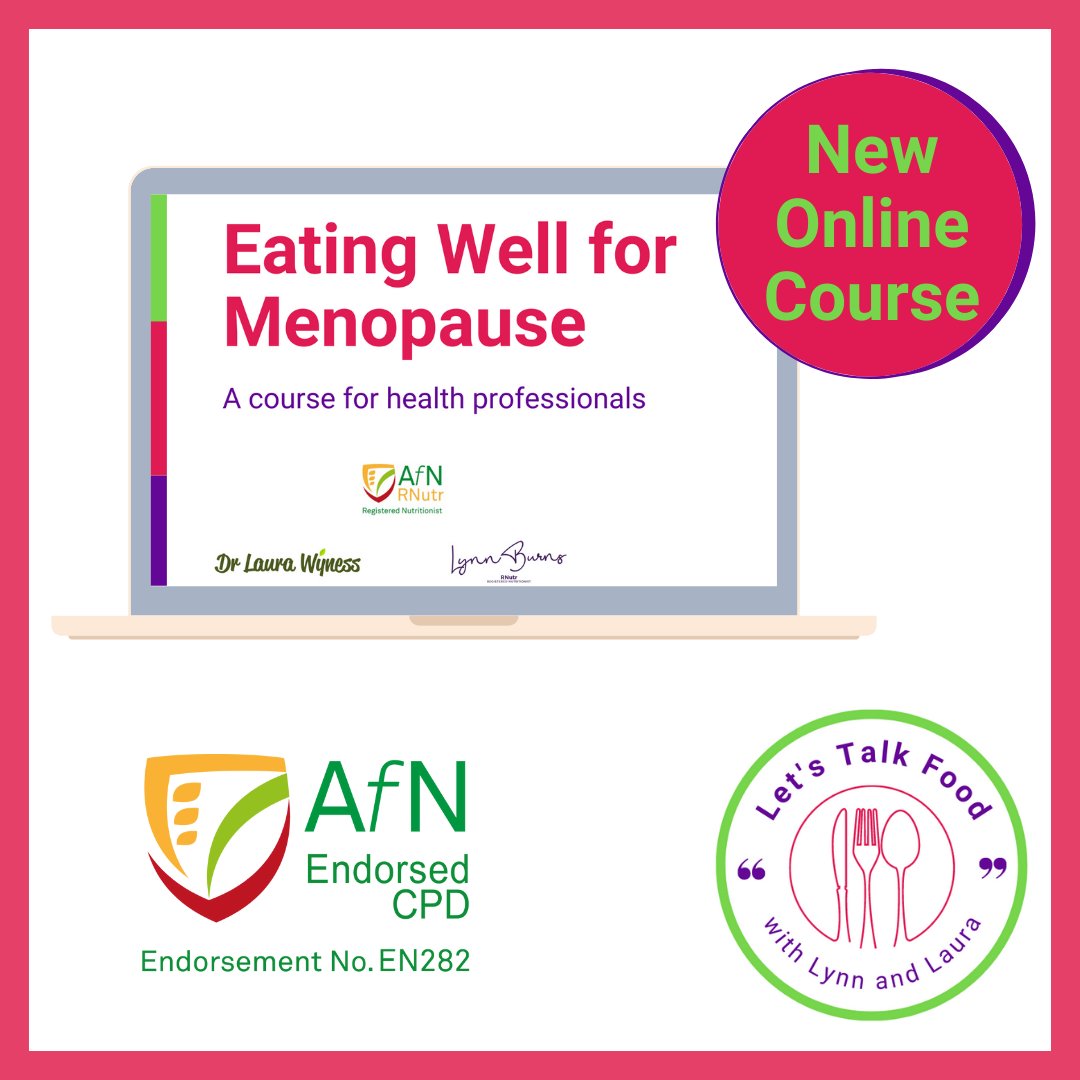 🆕 💻Online course for health professionals - 𝐄𝐚𝐭𝐢𝐧𝐠 𝐖𝐞𝐥𝐥 𝐟𝐨𝐫 𝐌𝐞𝐧𝐨𝐩𝐚𝐮𝐬𝐞 ⭐  

To inform health professionals on diet & #menopause 

@AfN_UK Endorsed CPD ! 🤓✍

👉 laurawyness.com/shop
@LynnBurnsRNutr 

#RNutr #ANutr #NutritionTraining #OnlineCourse