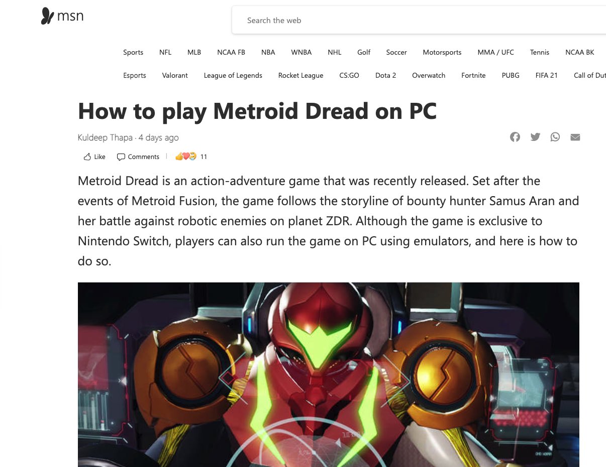 Akfamilyhome @Akfamilyhome Kotaku: Haha look Metroid Dread runs