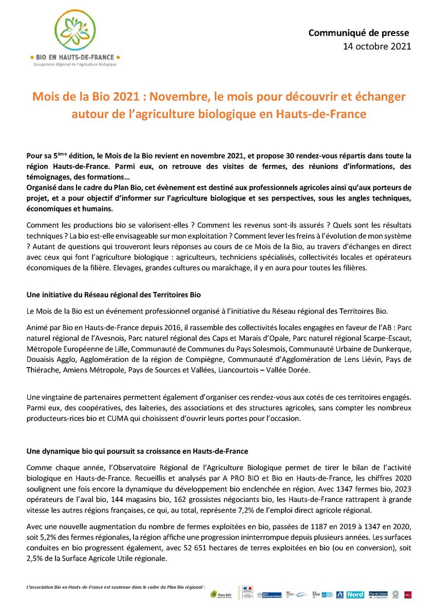 bioHDF's tweet photo. 🌱Novembre 2021 : Organisé dans le cadre du #PlanBio,  le Mois de la Bio revient, et propose 30 rendez-vous répartis dans toute la région Hauts-de-France. 📅

Plus d'informations, programme et inscriptions : 👇
https://t.co/aNaRA2jIBc https://t.co/OX4kaoLbLY