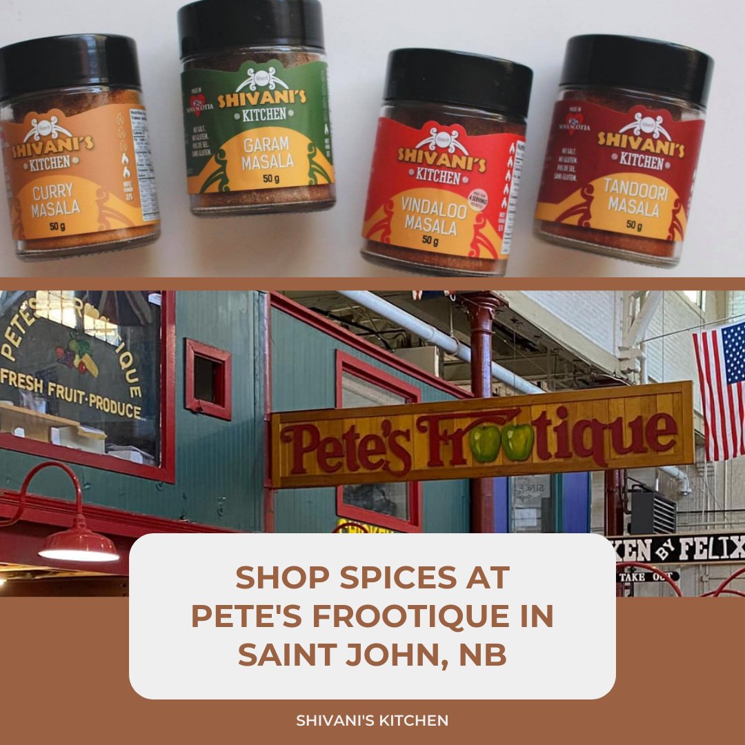 If you live in the Saint John area in New Brunswick, make sure you visit Pete's Frootique at Saint John City Market 😍 They offer a lot of local produce and U.K. goodies. While you're there you can stock up on some spices!

Thanks Pete's Frootique for carrying our products!