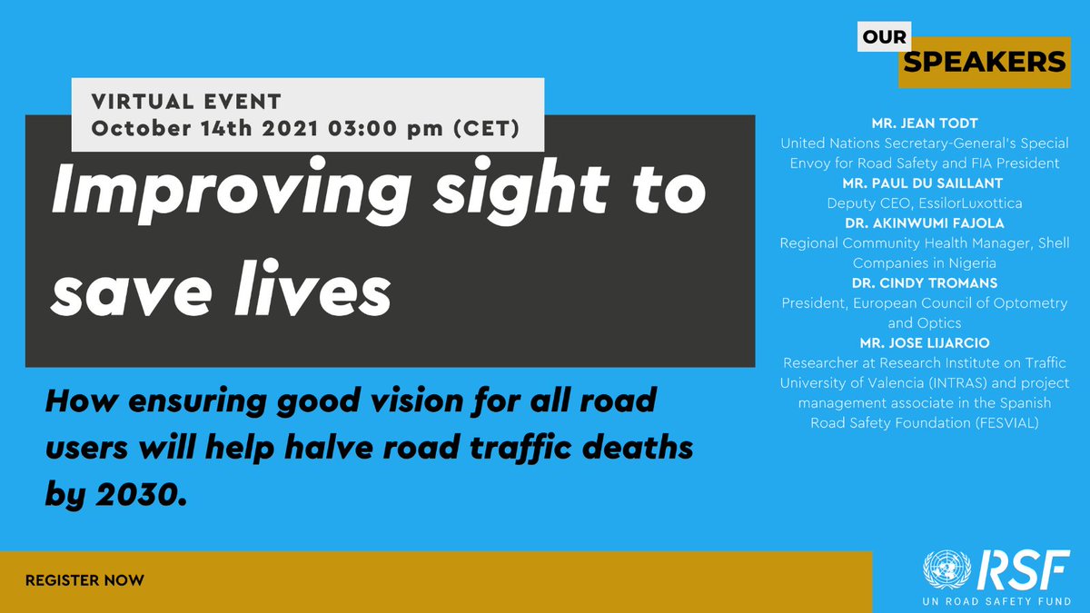 AideWorks's tweet image. Happy #WorldSightDay ! The UN #VisionforEveryone agenda and soon-to-be-launched Global Plan for the 2nd Decade of Action 4 Road Safety recognize the importance of good vision for better road safety performance. Join me today for @UN_RSF&apos;s webinar: &quot;improving sight to save lives&quot;!