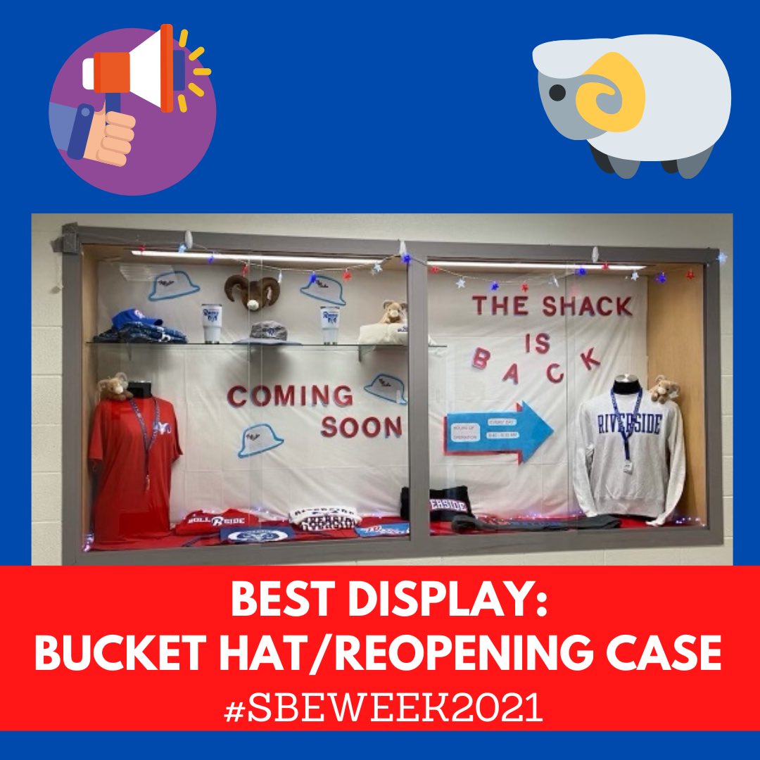 DAY 4: Best Display or Promotion 🔥🔥 Take a look at our amazing display case from the beginning of the year! We highlighted popular Ram Shack items and spread the word about our limited edition bucket hats! #deca #rvhsdeca #decasbe #sbeweek2021 #decasbeweek