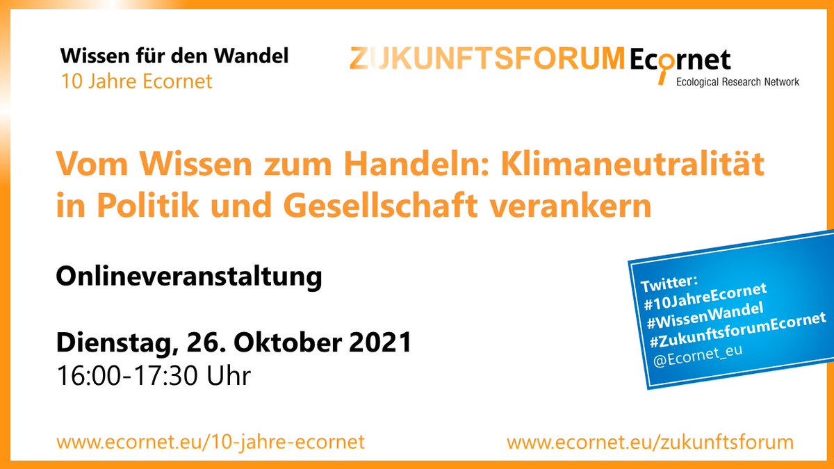 Morgen geht's los! #Klimaneutralität 2045 - Was muss noch passieren? Wie kann diese Verantwortung realisiert werden?

Mit @Stiftung2Grad, @oekoinstitut, @ifeu, @EcologicBerlin und uns! 

 #10JahreEcornet #WissenWandel #ZukunftsforumEcornet

ecornet.eu/10-jahre-ecorn…