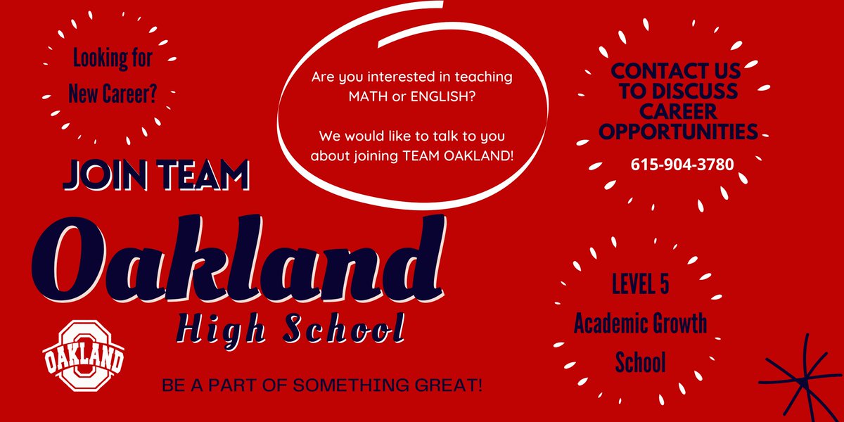 marshallj_ohs's tweet photo. @OaklandRCS has position openings for Math and English. #TeamOakland #Level5School https://t.co/sNcCLC4PZO