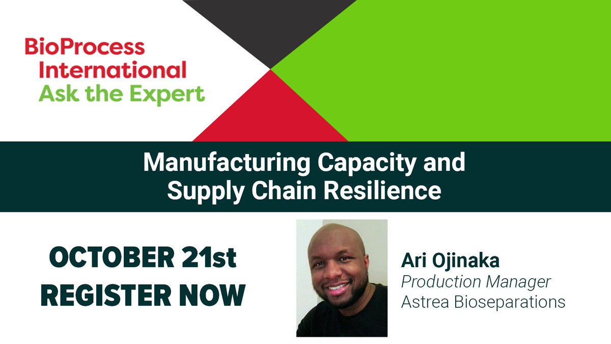 AstreaBio's tweet photo. Join Arinze Ojinaka, Production Manager, for a @BioProcessIntl #AskTheExpert session on "Manufacturing Capacity and Supply Chain Resilience". Register now: https://t.co/SXRl08bKYa
#Webinar #Manufacturing #SupplyChain #DiscoverDevelopDeliver https://t.co/u43RmQv5Ld