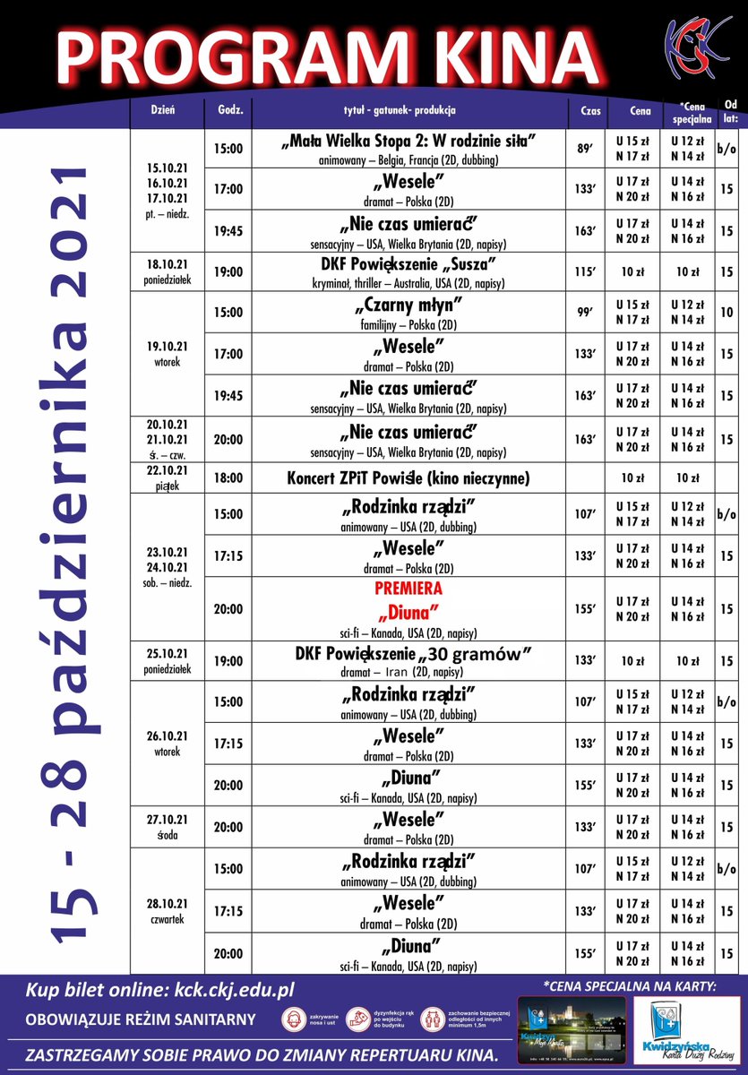 Repertuar kina od 15 do 28 października 2021 r.
kck-kwidzyn.vectorsoft.pl/MSI/mvc/pl